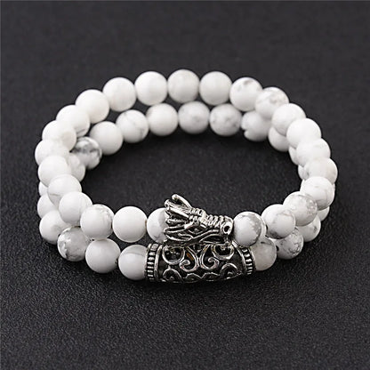 DUOVEI 2 Pcs/Set Natural Stone Beads Men's Dragon Bracelet Set Lava Stone Beaded Bracelets for Women Bileklik Pulseras Hombre