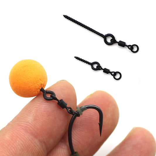 10PCS Boilie Screw With Mirco Ring Swivel for Ronnie Rig D-Rig Chod Rig Terminal Tackle Bait Holder Screw Carp Fishing Accessory