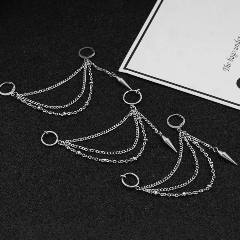 SOHOT Hot Dangle Long Tassel Unisex Hoop Earrings Punk Metal Jewelry Brincos Silver Color Star Cross Pendant Exaggerate Design