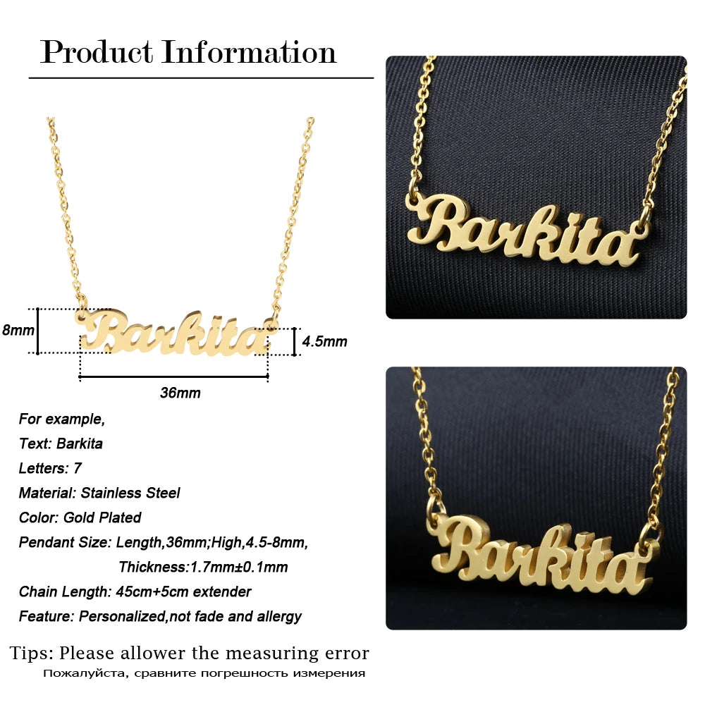 Personalized Name Necklace Gold Stainless Steel Name Necklace Customized Name Necklaces,Custom Pendant, Charm Women Jewelry