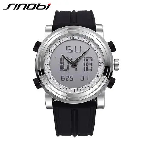 New SINOBI Brand Sports Chronograph Men's Wrist Watches Digital Quartz Double Movement Waterproof Diving Watchband Males Clock