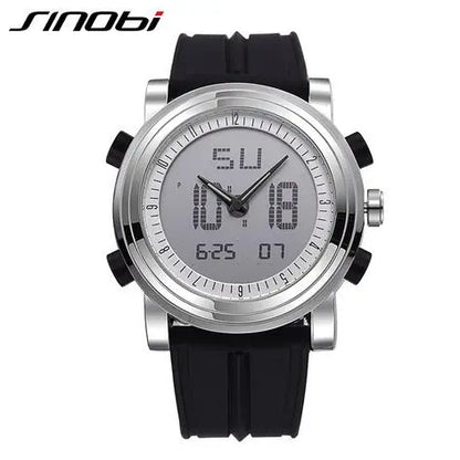 New SINOBI Brand Sports Chronograph Men's Wrist Watches Digital Quartz Double Movement Waterproof Diving Watchband Males Clock