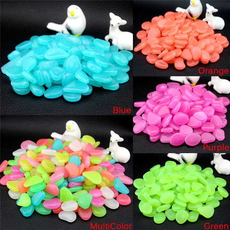 10pcs/Lot Luminous Pebbles Rocks Garden Ornaments Stone Glow in the Dark GardenFor Walkways Fish Tank Decorations
