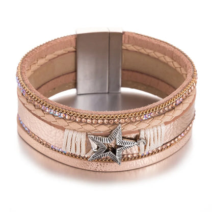 HOCOLE Fashion Gem Rhinestone Magnetic Leather Bracelets & Bangles Bohemian Handmade Multilayer Wrap Jewelry Women Pulseira