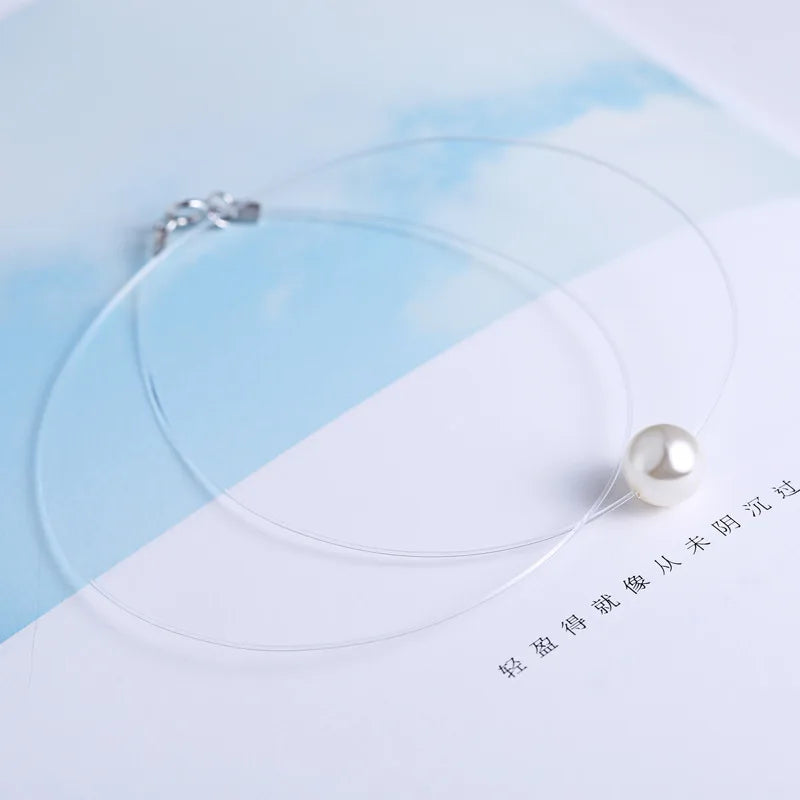 INZATT 925 Sterling Silver Zircon Crystal Pearl Pendant Choker Necklace Transparent Fishing Line 2020 Fine Jewelry for Women