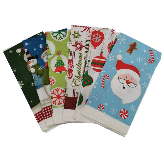 1Pc 38x65cm Thin Christmas Santa Claus Printed Polyester Kitchen Dishcloth Cleaning Cloth Tea Towel Xmas Party
