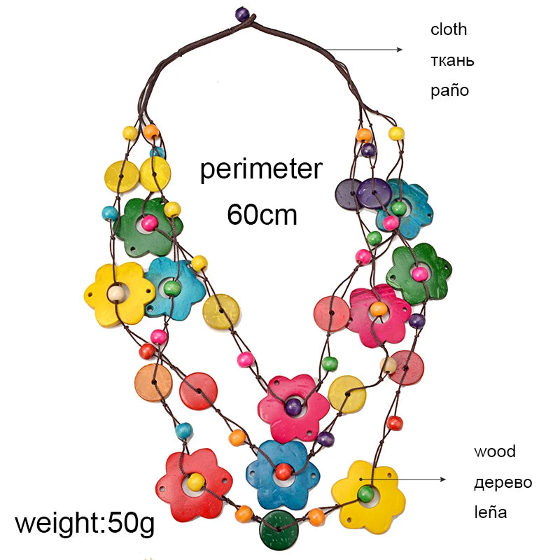 UDDEIN Bohemian Maxi Necklace for Women Party Jewelry Multi Layer Wood Tassel Pendant Statement Choker Flower Necklace Collar