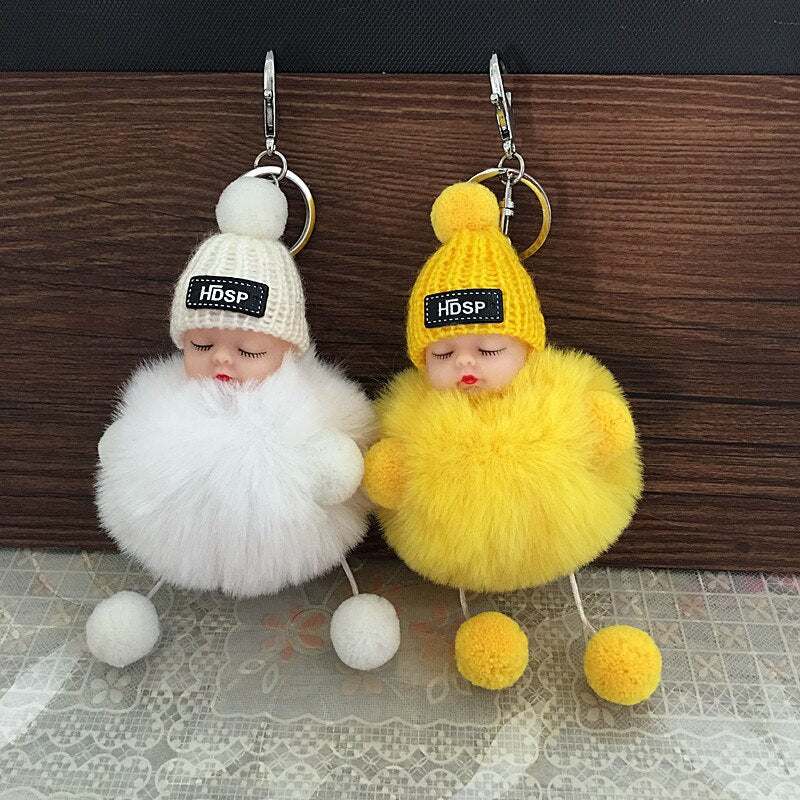 1PCS Cute Cartoon Doll Keychain Fur Ball Plush KeyChain Keyring Women Handbag Car Key Holder Bag Pendant Toys for Kids