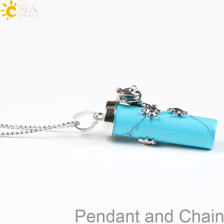 CSJA Pink Quartz Gem Power Statement Necklace Male Female Jewelry Natural Gem Stone Pendant Lovely Frog Jewellery E184