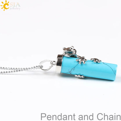CSJA Pink Quartz Gem Power Statement Necklace Male Female Jewelry Natural Gem Stone Pendant Lovely Frog Jewellery E184