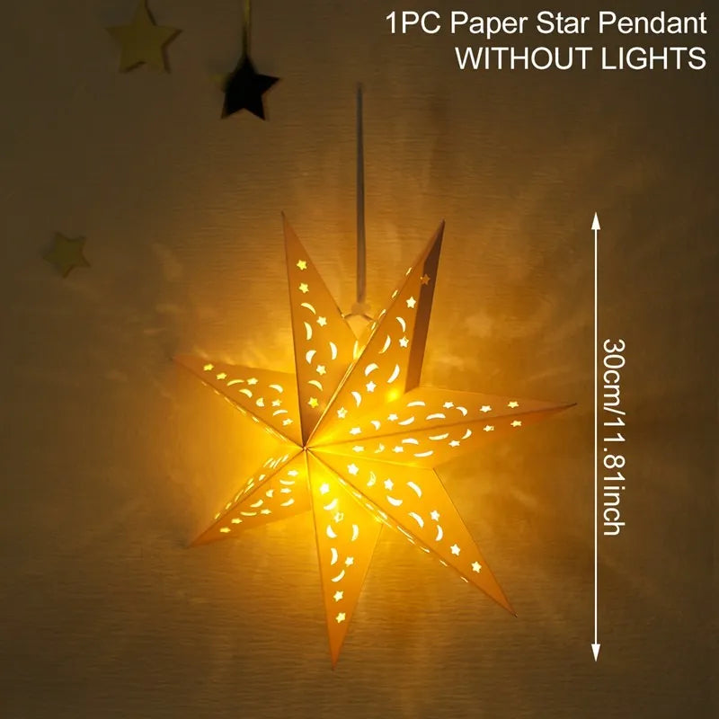 30-75cm Hollow Star Hanging Pendant Eid Mubarak Christmas Ramadan Decoration 2024 Islamic Muslim Party Decor Ramadan Kareem
