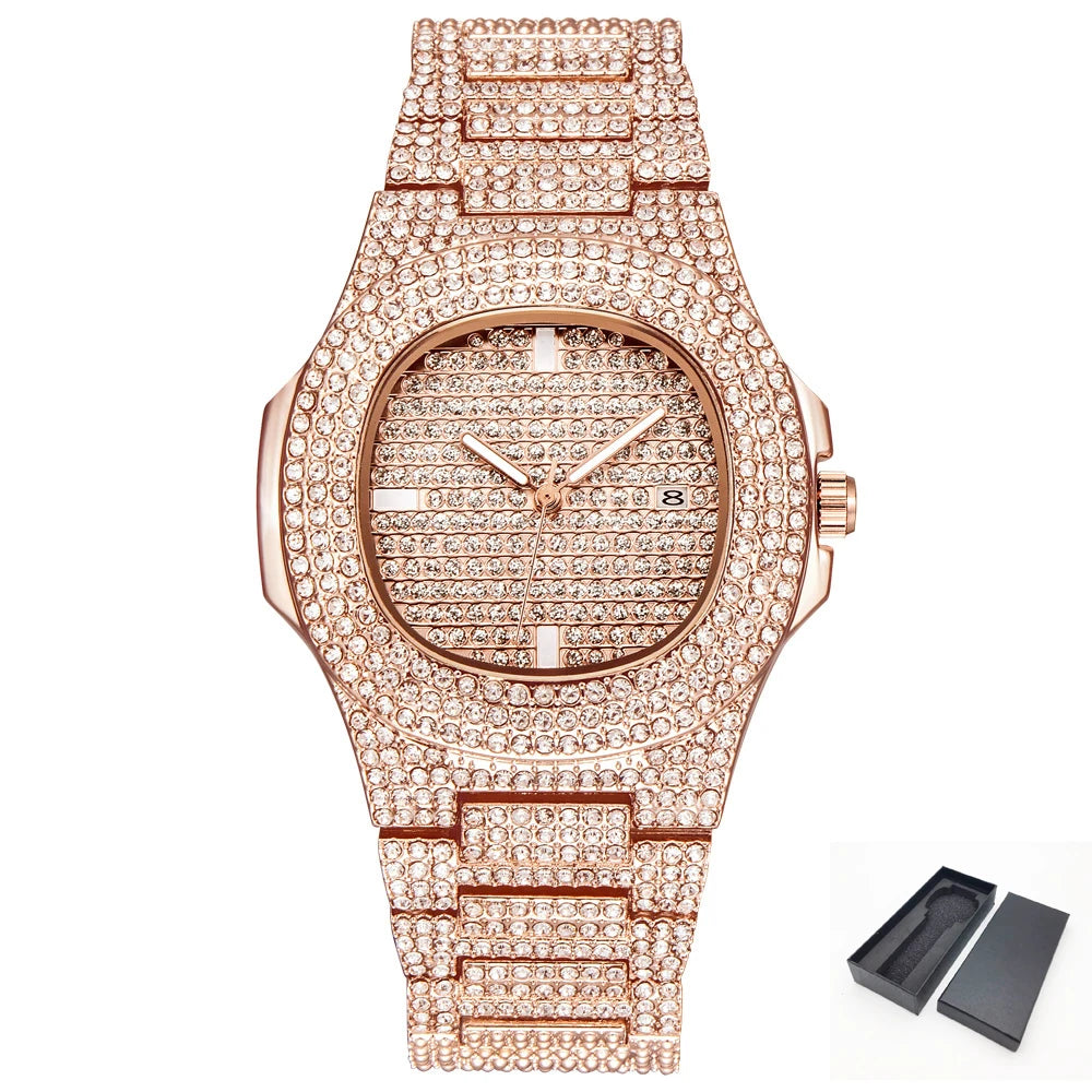 New 2021 ICE Out Role Hip Hop Watch Diamond Watch Men Silver Steel Mens Quartz Watches Waterproof Relogio Masculino
