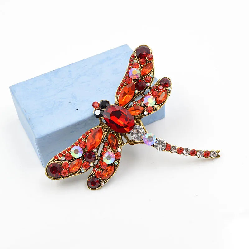 CINDY XIANG Vintage Rhinestone Dragonfly Brooches for Women Large Insect Brooch Pin Fashion Dress Coat Accessories Cute Jewelry
