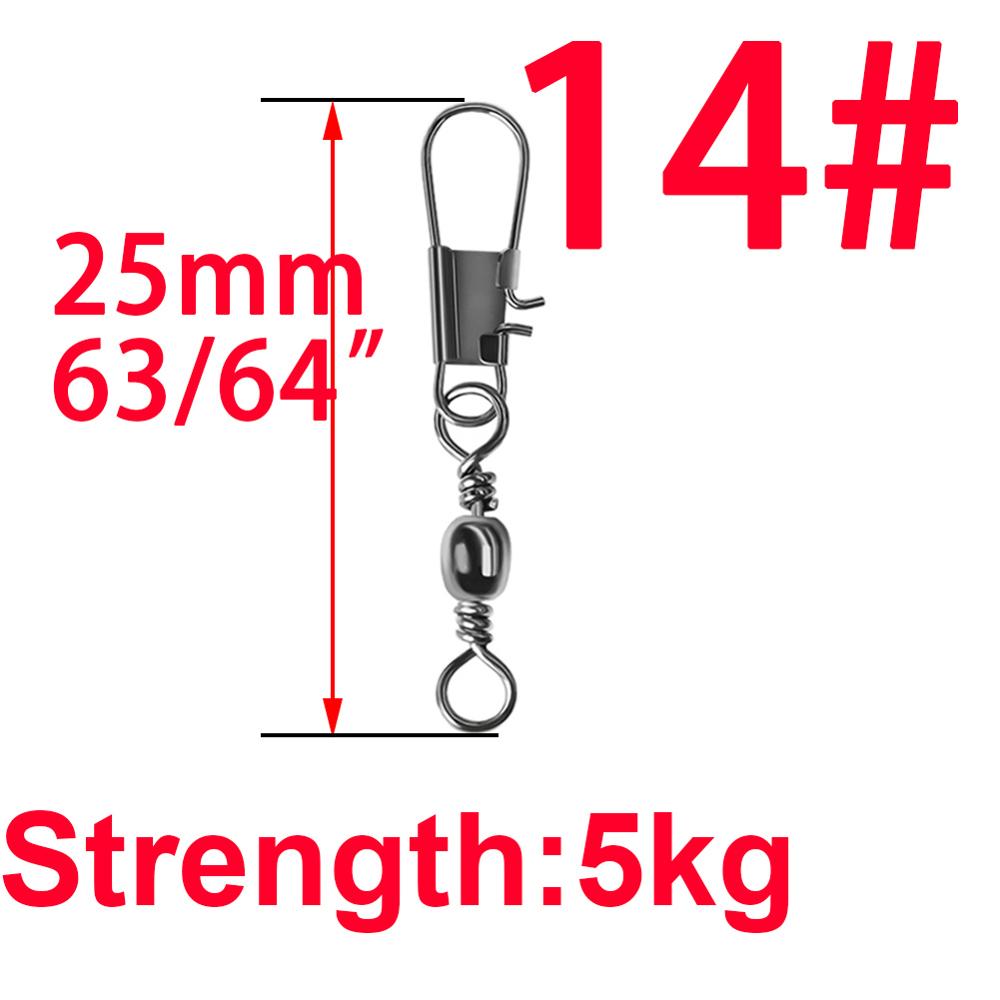 50pcs 14# to 3/0# Swivels Interlock Snap Fishing Lure Tackles Gear Accessories Connector Swivels Pin Bearing Rolling Solid Tool