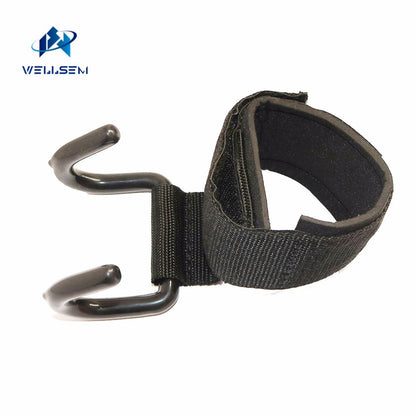 Wellsem Adjustable Strong Steel Hook Grips Straps Weight Lifting Strength Training Gym Fitness Black Wrist Support Lift Straps