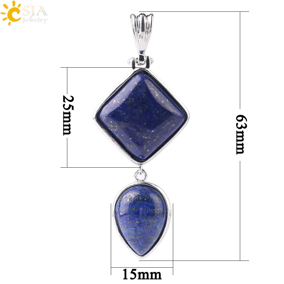 CSJA Natural Stones Pendant Crystal Square Water Drop Quartz Lapis  Lazuli Geometric Pendants for Necklaces Women Jewelry F814