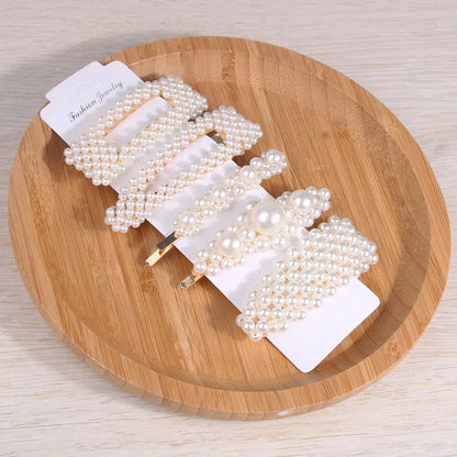 5Pcs/Set Pearl Hair Clip Snap Button Hair Pins for Women Sweet Pearl Hairpin Hair Clips Jewelry Lady Barrette Stick
