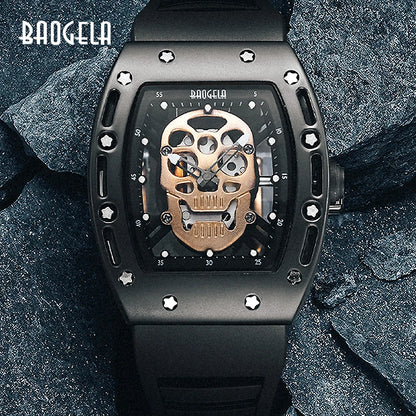 Baogela Pirate Skull Style Men Watch Silicone Luminous Quartz Watches Military Wateproof Skeleton Wristwatch for Man 1612