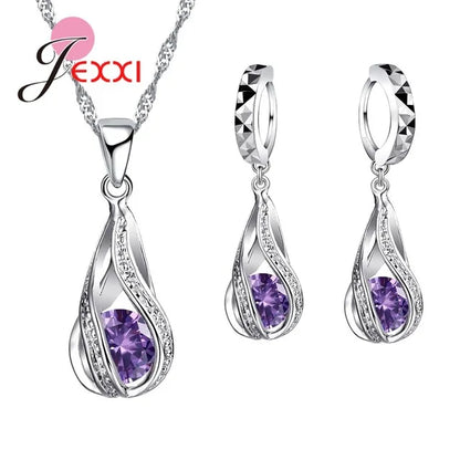New Water Drop CZ Jewelry Sets 925 Sterling Silver Needle Necklace&Earrings Wedding Jewelry for Women Wedding Party Sets