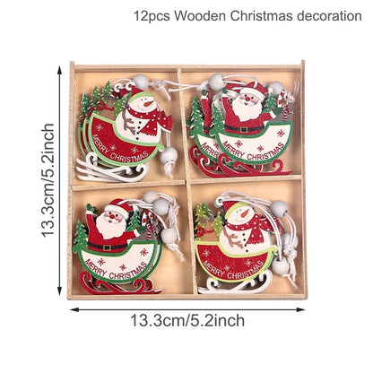 Wooden Christmas Pendant Merry Christmas Decor for Home 2023 Navidad Ornaments C