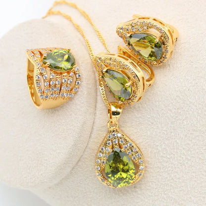 New Green Peridot Zircon Silver 925 Jewelry Set Women Bracelet Earrings Necklace Pendant Ring Birthday