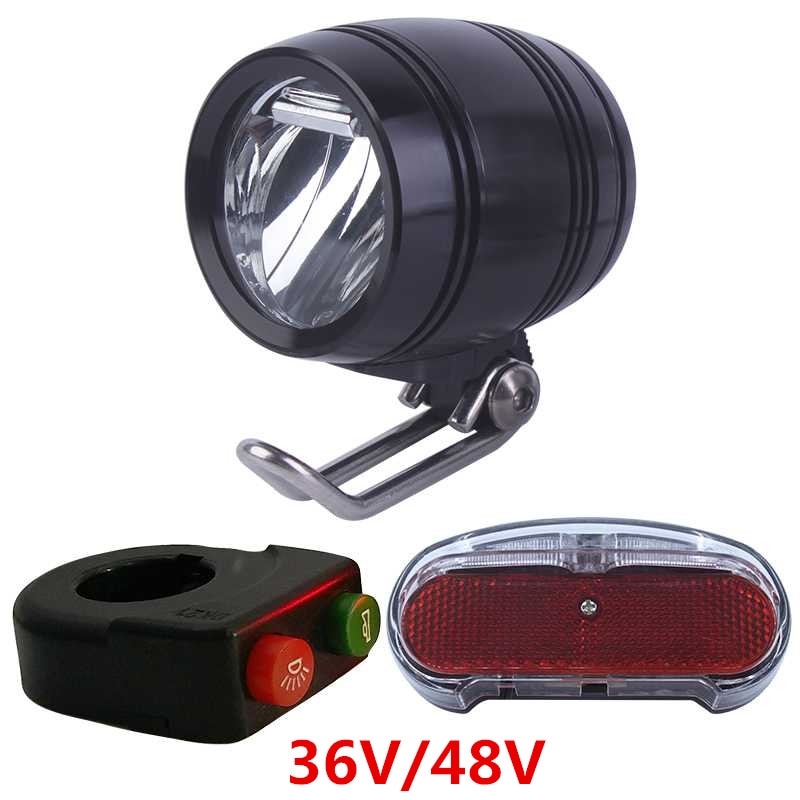 36V 48V Compatible E-Bike Headlight Taillight Set Front Light Rear Light Set Headlamp Taillamp Set