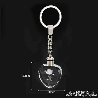 Fashion Colorful Fairy Rose Flower Pattern Love Shape Crystal Rhinestone LED Light Keychain Lover Key Chain Keyring Jewelry