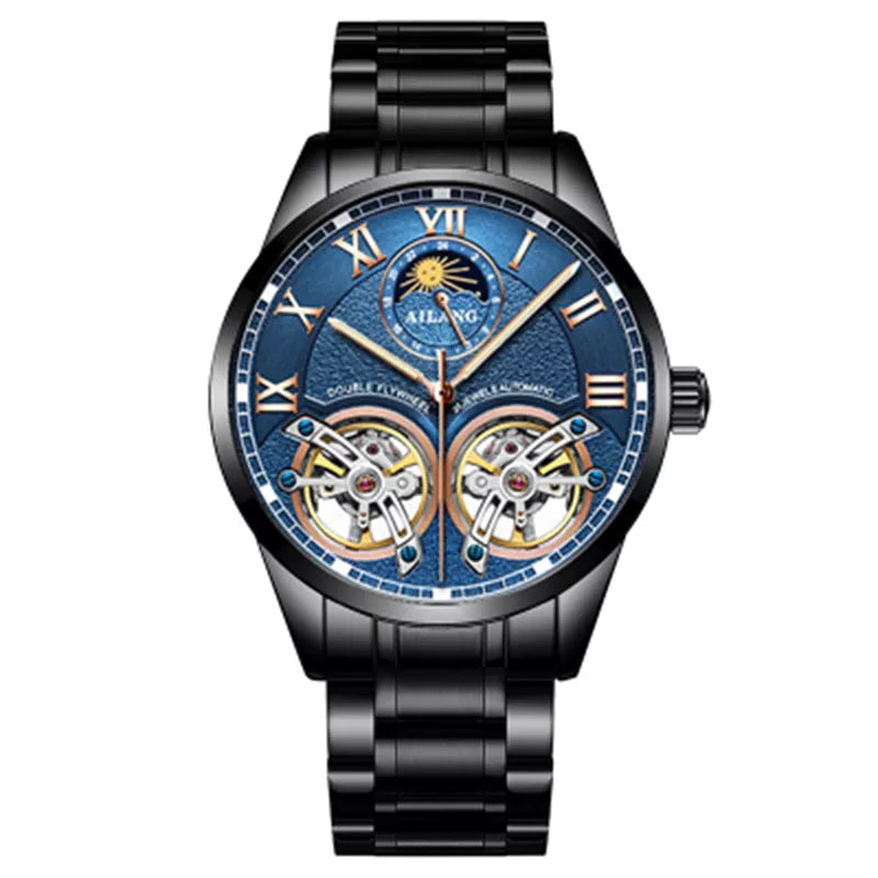 AILANG Original Design Men's Double Flywheel Automatic Mechanical Watch Fashion Leisure Business Luxury Clock