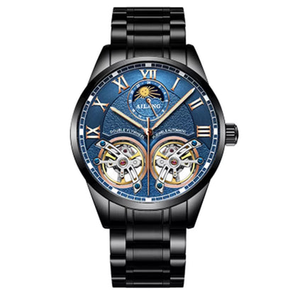 AILANG Original Design Men's Double Flywheel Automatic Mechanical Watch Fashion Leisure Business Luxury Clock