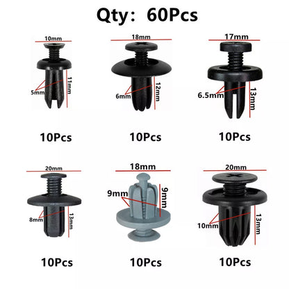 60Pcs 5mm 6mm 7mm 8mm 9mm 10mm Hole Car Bumper Rivet Fastener Auto Fender Trim Panel Screw Clips for Honda Nissan Toyota Hyundai