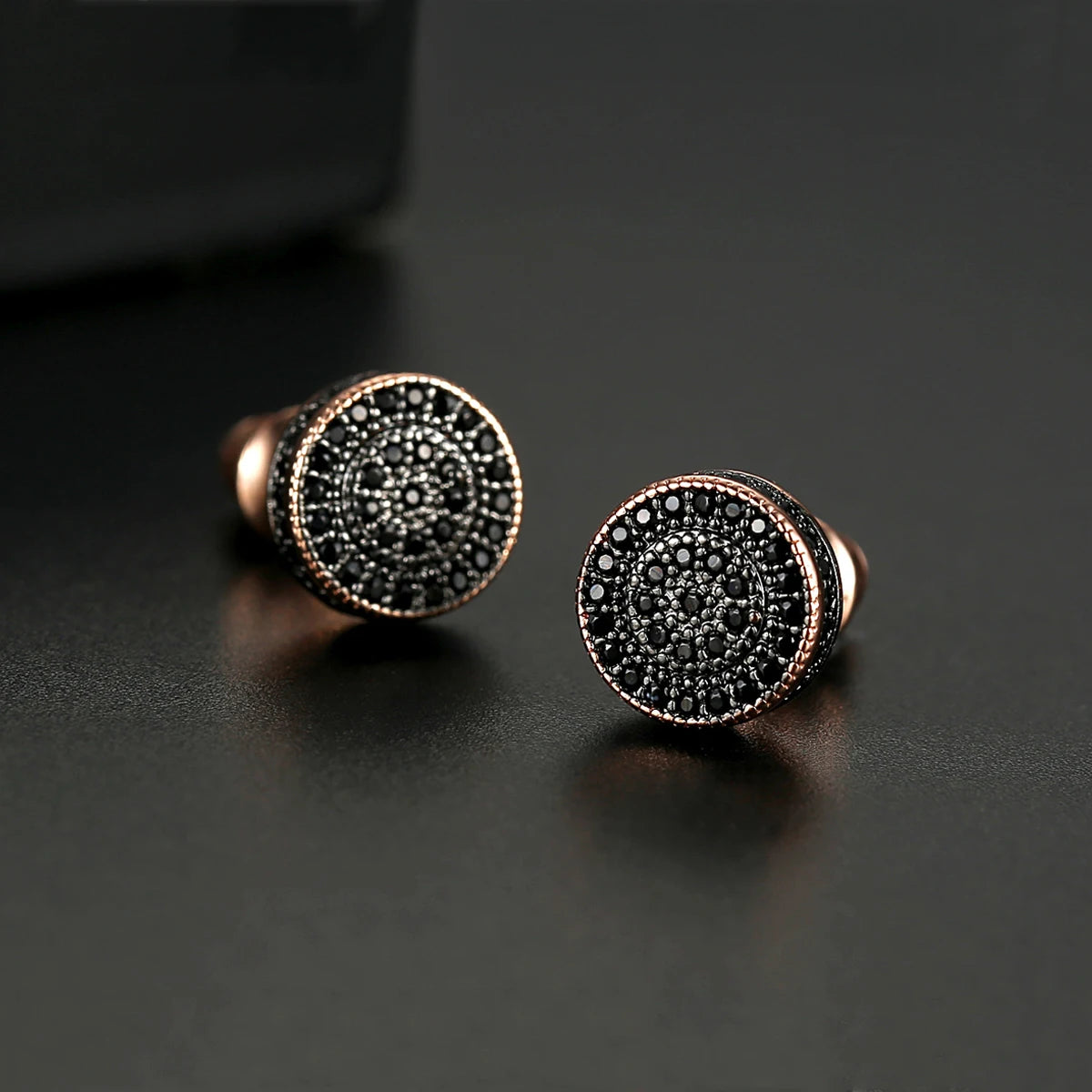 LUOTEEMI Elegant Small Hip Hop Round Stud Earrings for Women Korean Style AAA Black/White Cubic Zircon Fashion Jewelry for Men