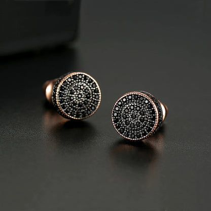 LUOTEEMI Elegant Small Hip Hop Round Stud Earrings for Women Korean Style AAA Black/White Cubic Zircon Fashion Jewelry for Men