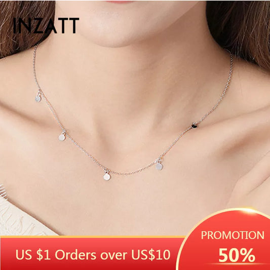 INZATT Real 925 Sterling Silver Geometric Round Choker Necklace for Fashion Women Minimalist Fine Jewelry Cute Accessories 2019