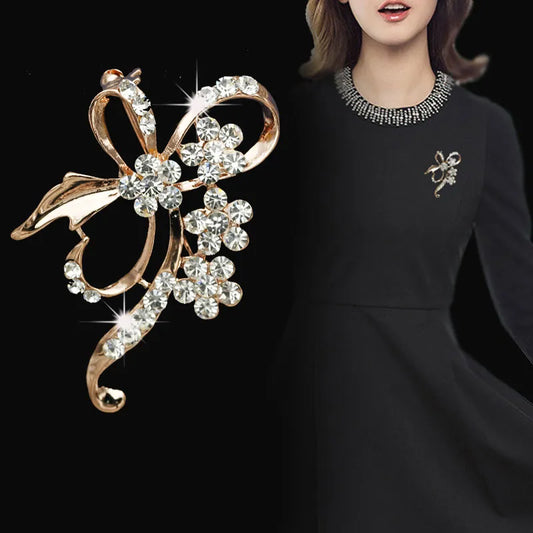 Bow Brooch Rhinestone Flower Brooches for Women Large Bowknot Brooch Pin Simple Jewelry Wedding Pin Corsage Accessories