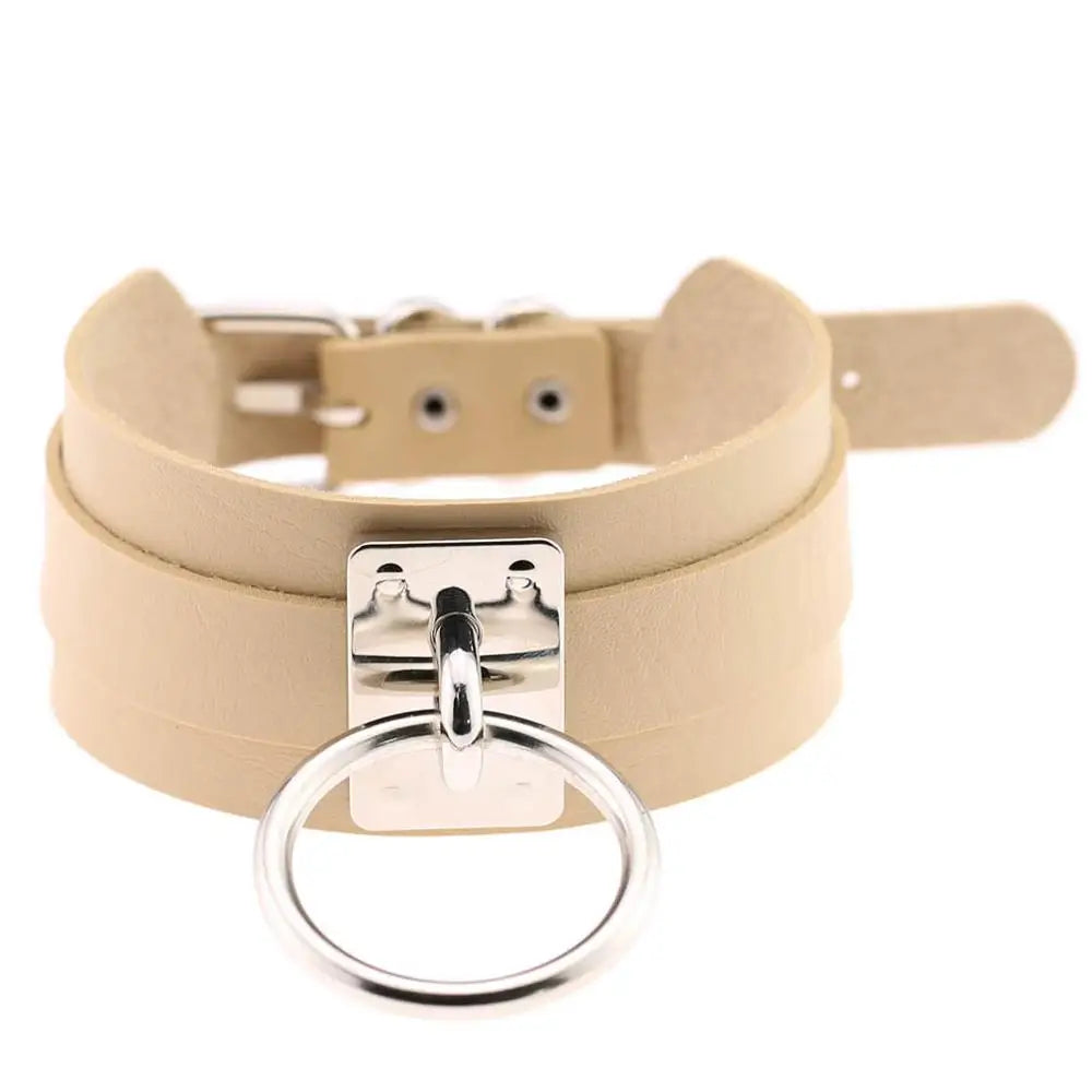 KMVEXO New Fashion Harajuku Handmade Choker Punk Leather Collar Necklace Silver Color Metal O-Round Torques Party Jewelry