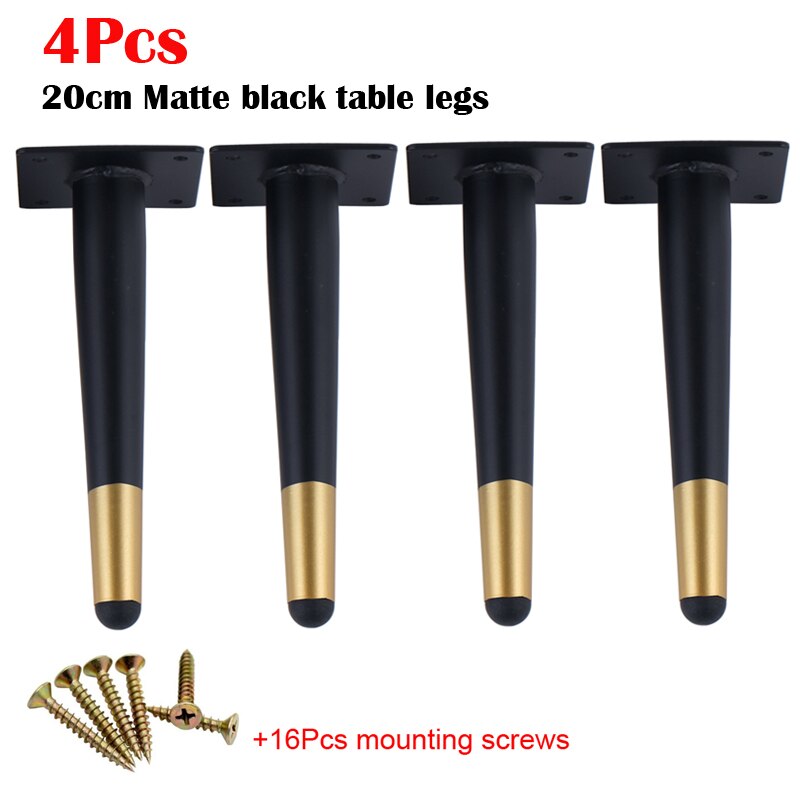 4Pcs Furniture Table Legs Black Gold Metal Tapered Feet for Sofa Cupboard Wardrobe TV Cabinet Chair 10-45cm With Mounting Screws