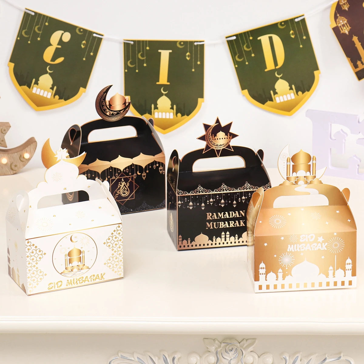 Eid Mubarak Candy Boxes Ramadan Decoration 2024 Eid Mubarak Ramadan Kareem Muslim Islamic Festival Party DIY Decor Supplies