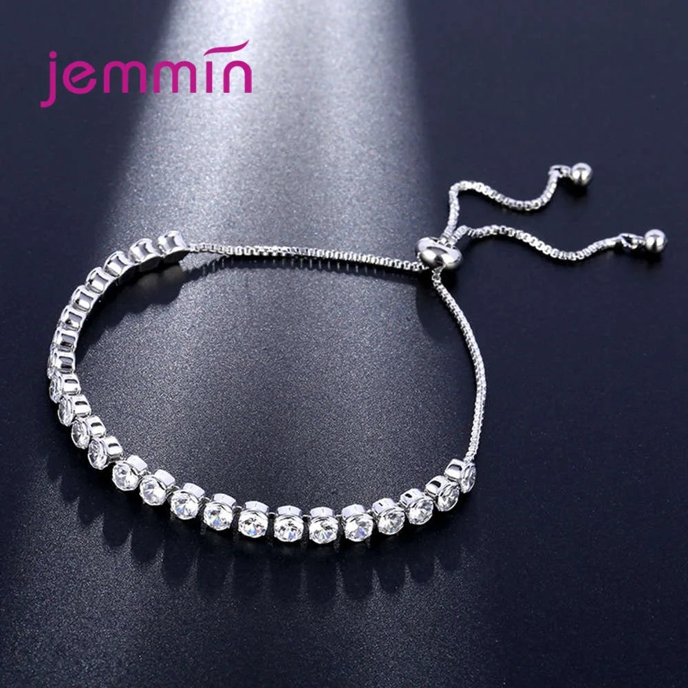 New Arrival 925 Silver  Link Chain Bracelets Fine Jewelry Trendy CZ Cubic Zirconia Women Girls Anniversary Engagement