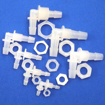 5~200pcs M6 M8 G1/8~g1/2 Thread to 2-12mm PP Bulkhead Union Elbow Connectors Hex Nut Aquarium Fish Tank Air Pump Hose Connector