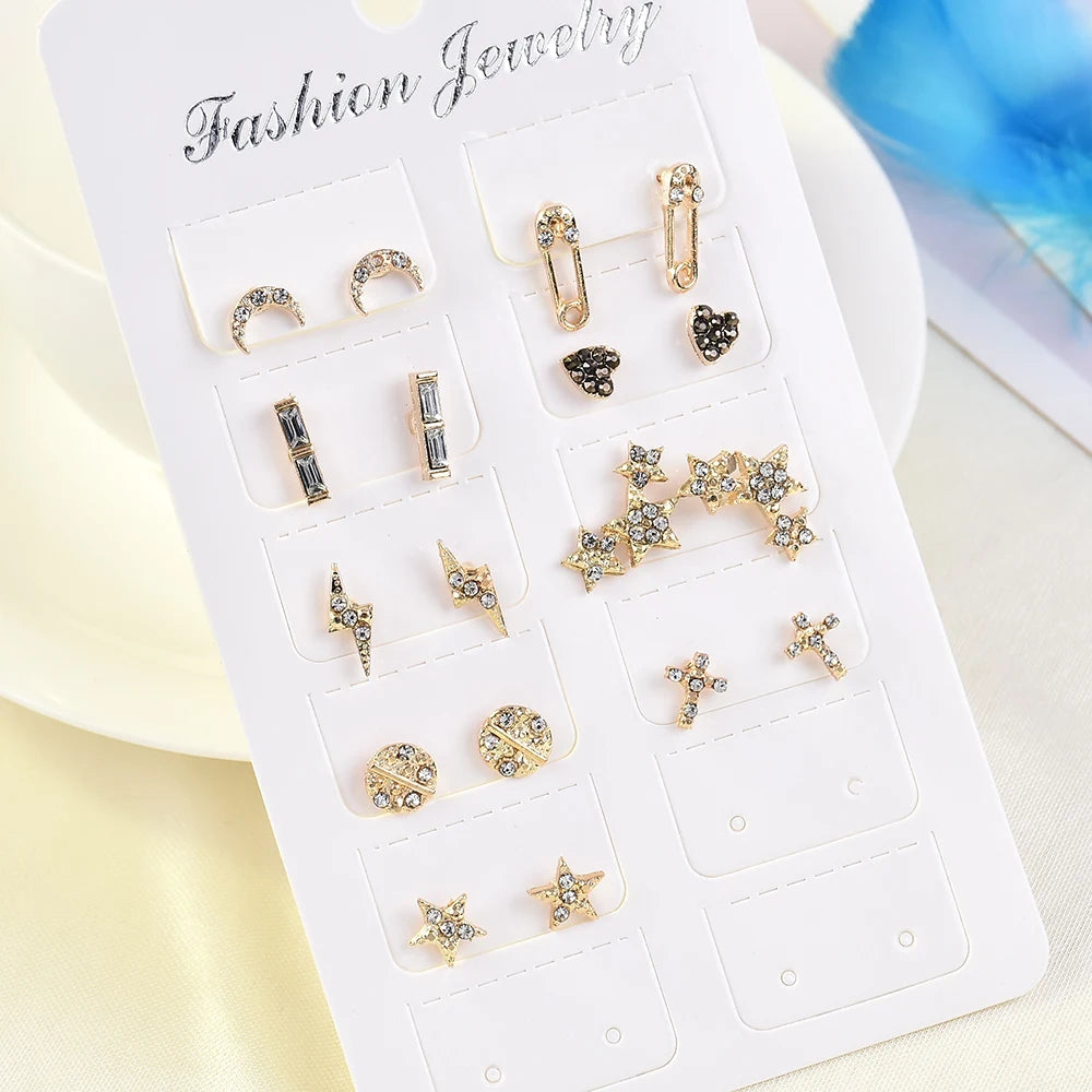 Crystal Simulated Pearl Earrings Set Women Jewelry Accessories Piercing Ball Stud Earring Kit Bijouteria Brincos