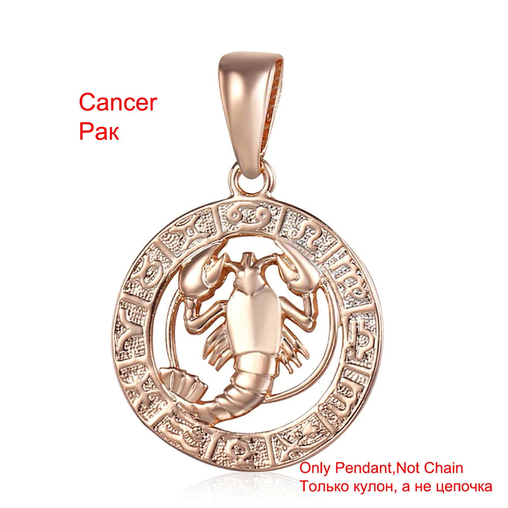Davieslee Pendant Necklace for Women 12 Zodiac Sign Constellation Yellow Rose Gold Color Womens Necklaces Round Shaped LGPM16