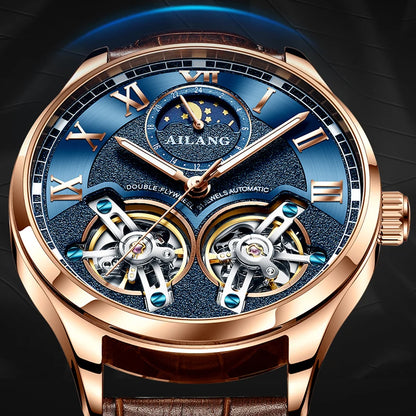 AILANG Original Design Men's Double Flywheel Automatic Mechanical Watch Fashion Leisure Business Luxury Clock