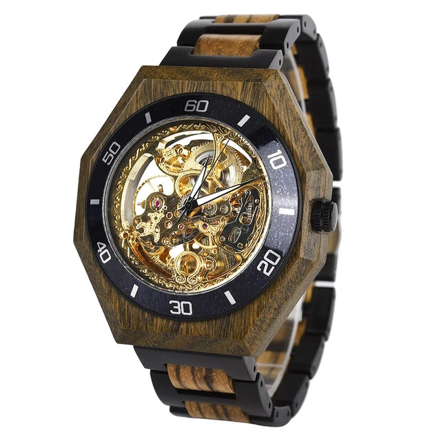 Wooden Automatic Mechanical Watch Men Wristwatch BOBO BIRD Top Luminous Hands Clock Custom Relogio Masculino