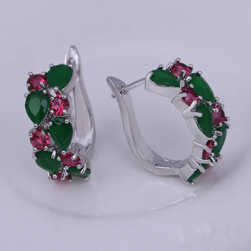 LXOEN 2022 Classic Semi-Precious Stone Stud Earrings for Women Silver Color Round Studs Ear Jewelry Brinco Bijoux