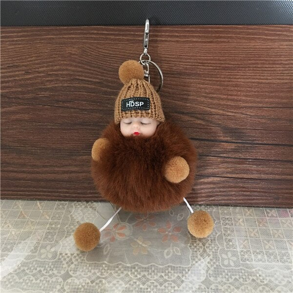 1PCS Cute Cartoon Doll Keychain Fur Ball Plush KeyChain Keyring Women Handbag Car Key Holder Bag Pendant Toys for Kids