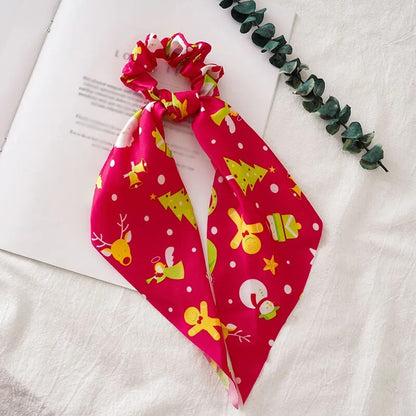 Santa Claus Bows Hair Scrunchies Long Ribbon Ponytail Scarf  Hair Tie Women Girls Elastic Hair Bands Christmas Hair Accessories