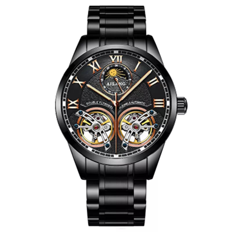 AILANG Original Design Men's Double Flywheel Automatic Mechanical Watch Fashion Leisure Business Luxury Clock