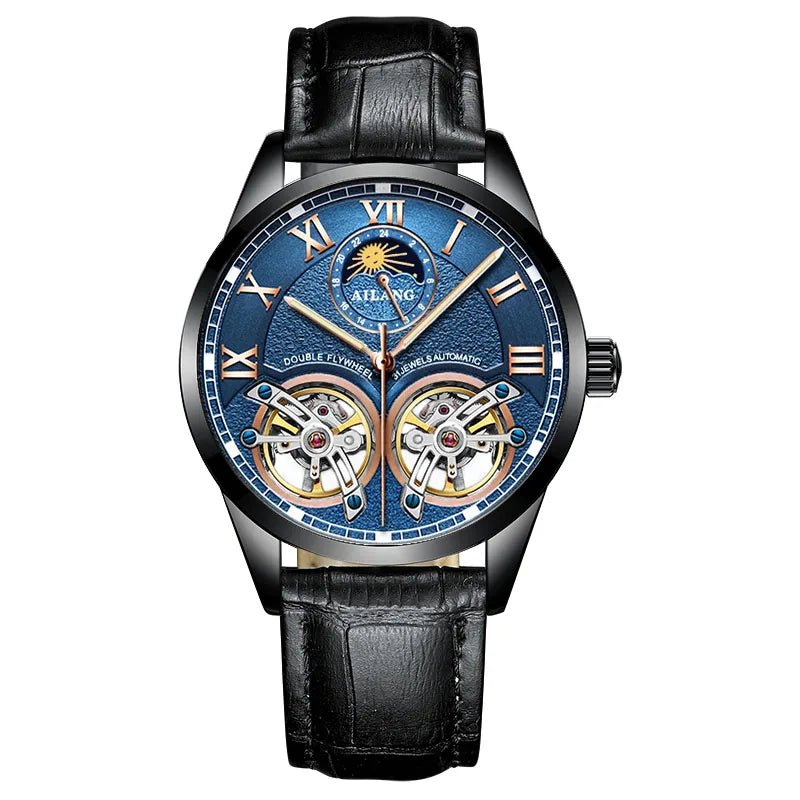AILANG Original Design Men's Double Flywheel Automatic Mechanical Watch Fashion Leisure Business Luxury Clock