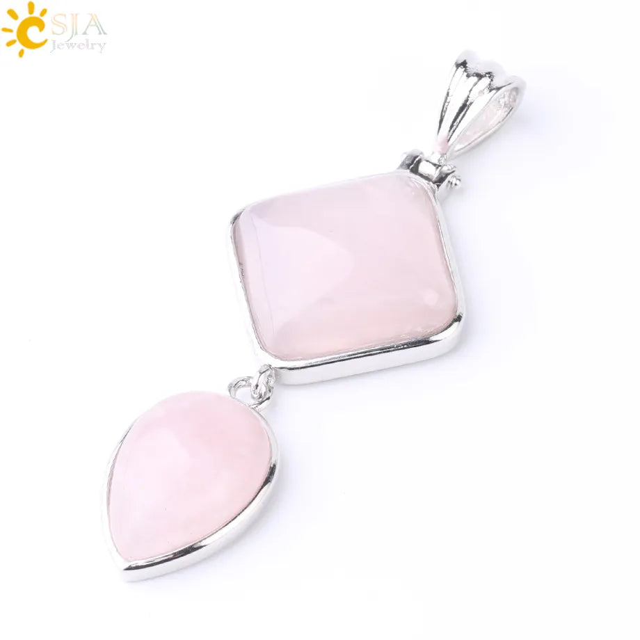 CSJA Natural Stones Pendant Crystal Square Water Drop Quartz Lapis  Lazuli Geometric Pendants for Necklaces Women Jewelry F814