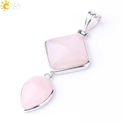 CSJA Natural Stones Pendant Crystal Square Water Drop Quartz Lapis  Lazuli Geometric Pendants for Necklaces Women Jewelry F814